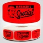 Manager's Special Label Dayglo Sticker on a roll of 1000 labels