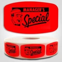 Manager's Special Label Dayglo Sticker on a roll of 1000 labels