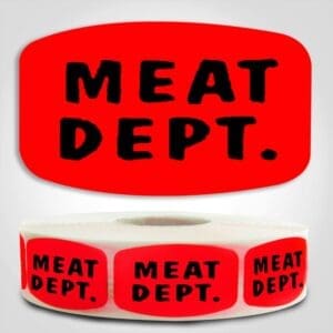 Meat Department Label Dayglo Sticker on a roll of 1000 labels, reads Meat Dept.