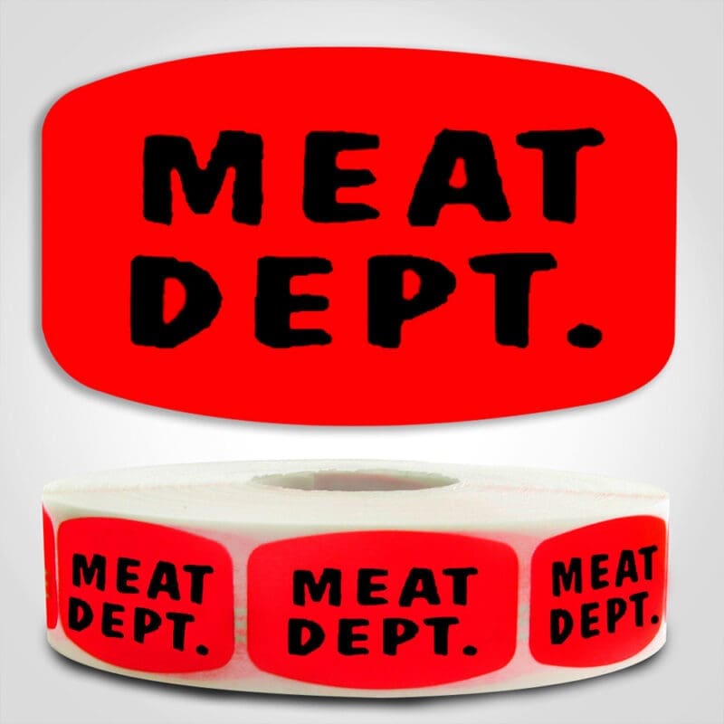 Meat Department Label Dayglo Sticker on a roll of 1000 labels, reads Meat Dept.