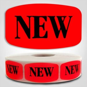 New Label Dayglo Sticker on a roll of 1000 labels, reads NEW in black print on read background