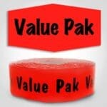 Value Pack Label Dayglo Sticker on a roll of 1000 labels, reads Value Pak in Black on a red background