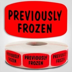 Previously Frozen Label Dayglo Sticker on a roll of 1000 labels