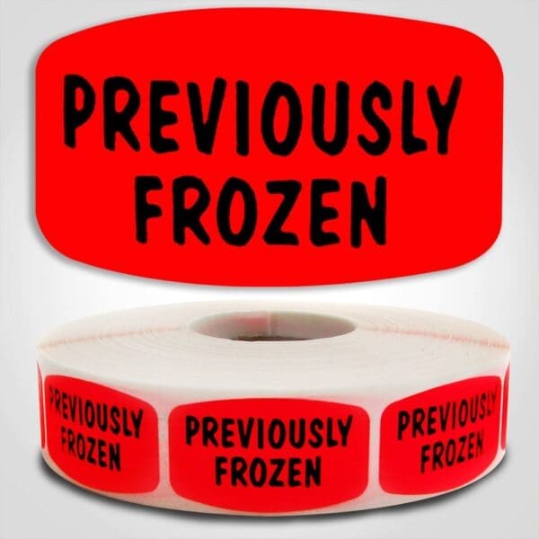 Previously Frozen Label Dayglo Sticker on a roll of 1000 labels