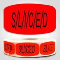 Sliced Deli Label Dayglo Sticker on a roll of 1000 labels