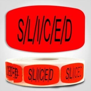 Sliced Deli Label Dayglo Sticker on a roll of 1000 labels