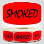 Smoked Label Dayglo Sticker on a roll of 1000 labels, reads Smoked
