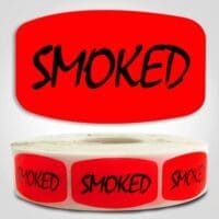 Smoked Label Dayglo Sticker on a roll of 1000 labels, reads Smoked