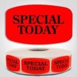 Special Today Label Red Dayglo Sticker on a roll of 1000 labels, reads Special Today in black print on red label