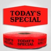 Today's Special Label Red Dayglo Sticker on a roll of 1000 labels, reads Today's Special in black print on red label