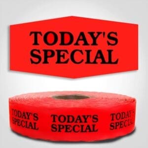 Today's Special Label Red Dayglo Sticker on a roll of 1000 labels, reads Today's Special in black print on red label