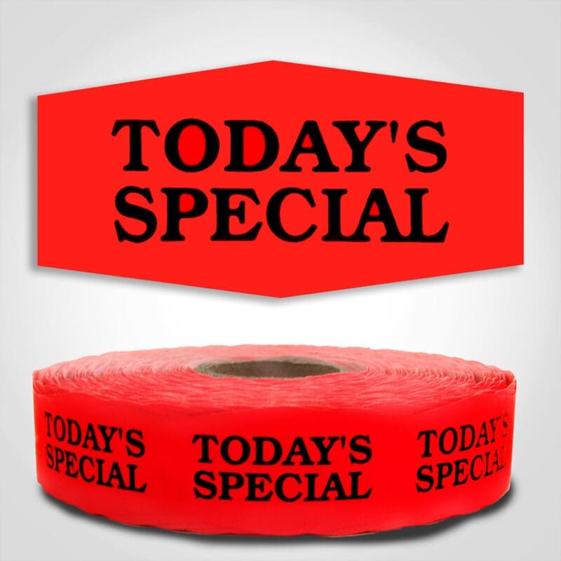 Today's Special Label Red Dayglo Sticker on a roll of 1000 labels, reads Today's Special in black print on red label