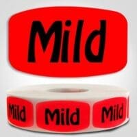Mild Label Red Dayglo Sticker on a roll of 1000 labels, reads Mild in black print on red label