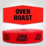Oven Roast Deli Label Red Dayglo Sticker on a roll of 1000 labels, reads Oven Roast in black print on red label