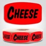 Cheese Label Dayglo Red Sticker on a roll of 1000 permanent adhesive