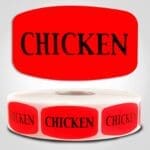 chicken Label Dayglo Red Sticker on a roll of 1000 permanent adhesive