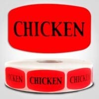 chicken Label Dayglo Red Sticker on a roll of 1000 permanent adhesive