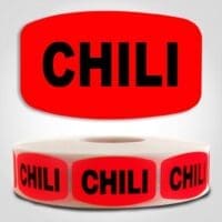 Chili Label Dayglo Red Sticker on a roll of 1000 permanent adhesive