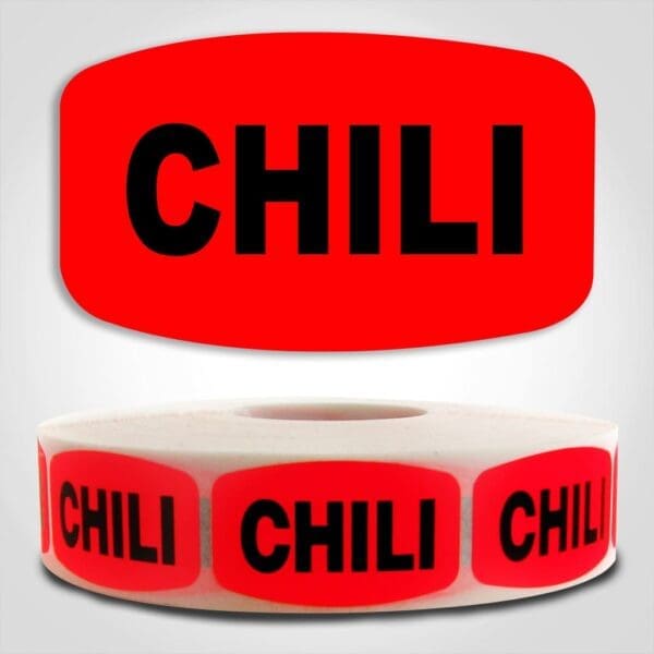 Chili Label Dayglo Red Sticker on a roll of 1000 permanent adhesive