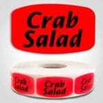 Crab Salad Label Red Dayglo Sticker on a roll of 1000 labels, reads Crab Salad in black print on red label