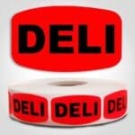 Deli Label Dayglo Red Sticker on a roll of 1000 permanent adhesive