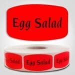 Egg Salad Label Dayglo Red Sticker on a roll of 1000 permanent adhesive