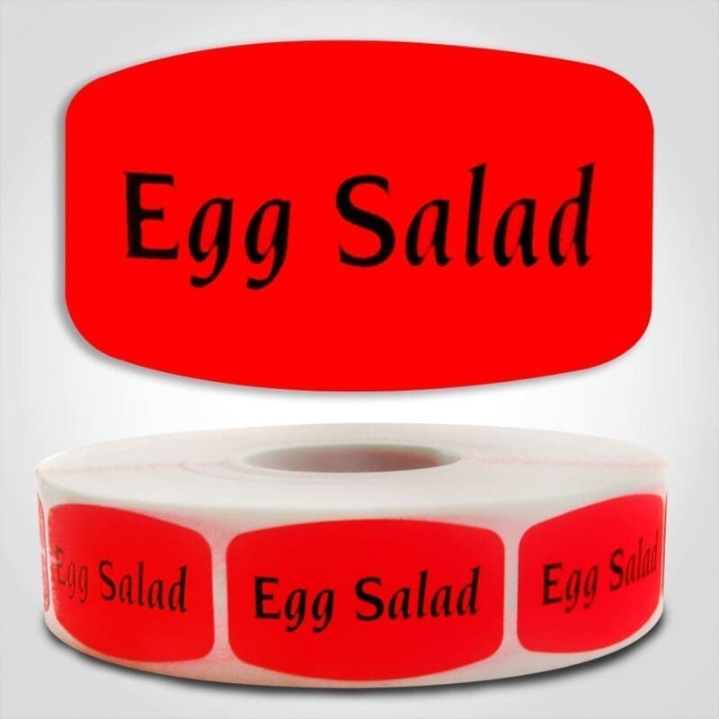 520027-1 Egg Salad Label Dayglo Red Sticker on a roll of 1000 permanent adhesive