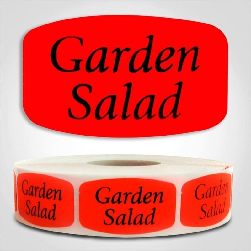 Garden Salad Label Dayglo Red Sticker on a roll of 1000 permanent adhesive
