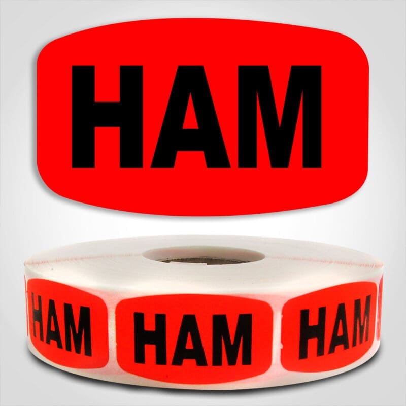 520030-1 Ham Label Dayglo Red Sticker on a roll of 1000 permanent adhesive