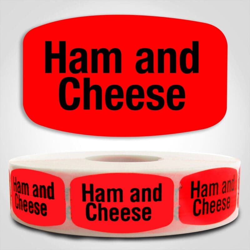 520031-1 Ham and Cheese Label Dayglo Red Sticker on a roll of 1000 permanent adhesive