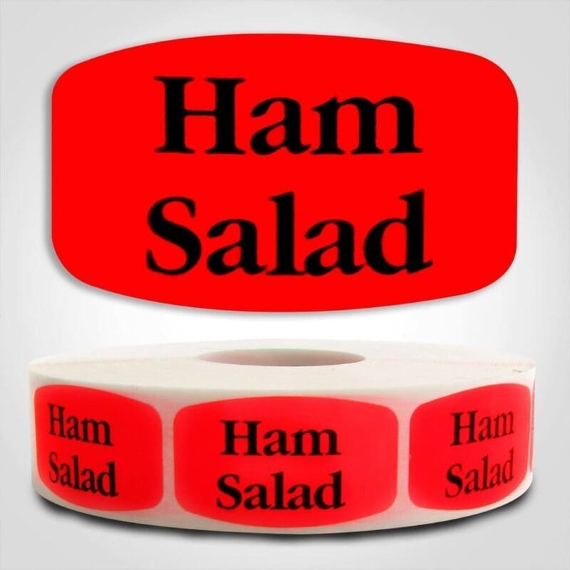 Ham Salad Label Dayglo Red Sticker on a roll of 1000 permanent adhesive