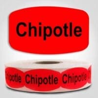 Chipotle Label Dayglo Red Sticker on a roll of 1000 permanent adhesive