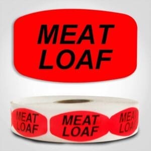 Meat Loaf Label Dayglo Red Sticker on a roll of 1000 permanent adhesive