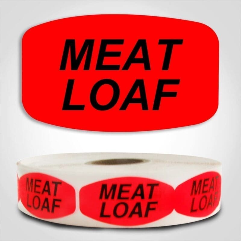 Meat Loaf Label Dayglo Red Sticker on a roll of 1000 permanent adhesive