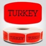 Turkey Label Dayglo Red Sticker on a roll of 1000 permanent adhesive