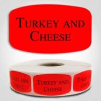 Turkey and Cheese Label Dayglo Red Sticker on a roll of 1000 permanent adhesive