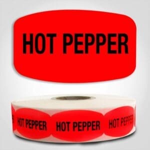 Hot Pepper Label Dayglo Red Sticker on a roll of 1000 permanent adhesive