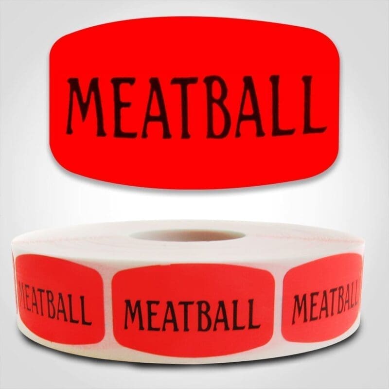 520116-1 meatball Label Red Dayglo Sticker