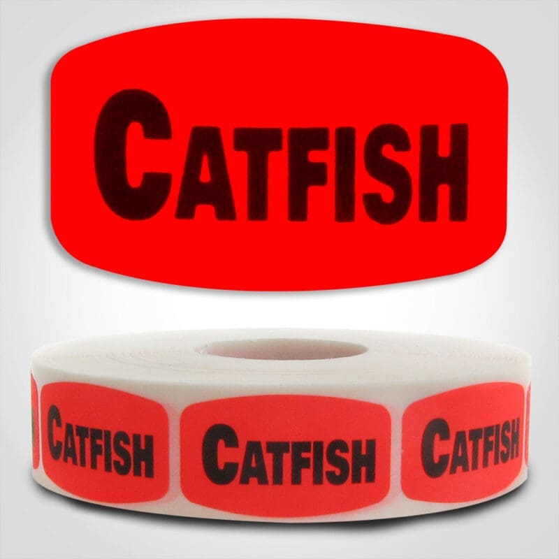 530001-1 catfish Label Red Dayglo Sticker