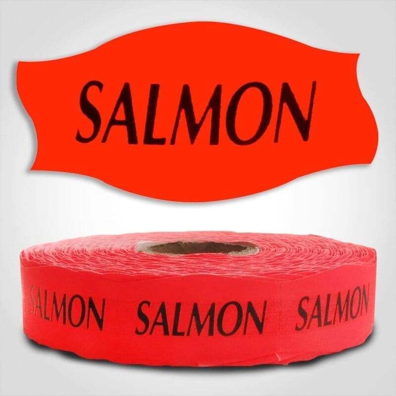 salmon Label Red Dayglo Sticker
