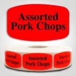 Assorted Pork Chops Label Dayglo Red Sticker on a roll of 1000 permanent adhesive