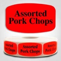 Assorted Pork Chops Label Dayglo Red Sticker on a roll of 1000 permanent adhesive