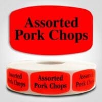 Assorted Pork Chops Label Dayglo Red Sticker on a roll of 1000 permanent adhesive