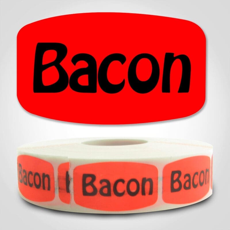 540006-1 bacon Label Red Dayglo Sticker