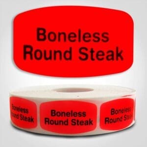 boneless round steak Label Red Dayglo Sticker