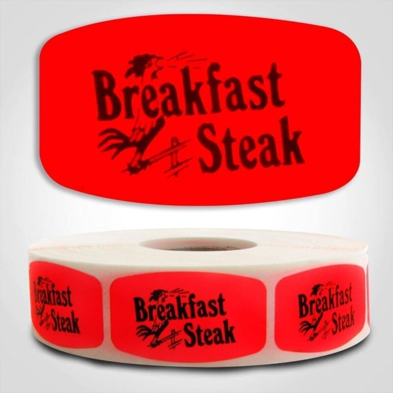 540023-1 breakfast steak Label Red Dayglo Sticker