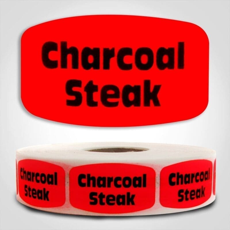 charcoal steak Label Red Dayglo Sticker