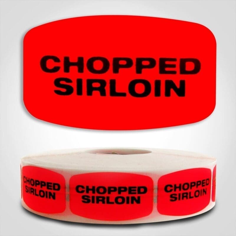 chopped sirloin Label Red Dayglo Sticker