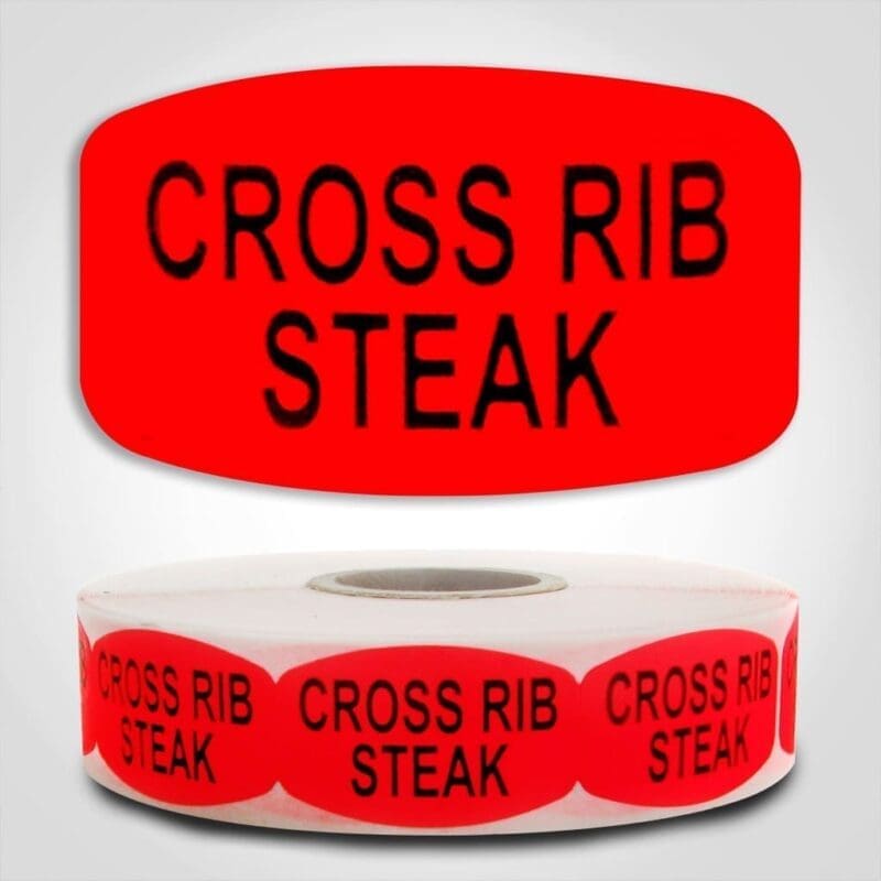 cross rib steak Label Red Dayglo Sticker
