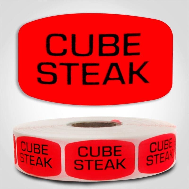cube steak Label Red Dayglo Sticker